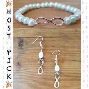 Infinity Mint Green White Bundle Bracelet With Earrings Set New